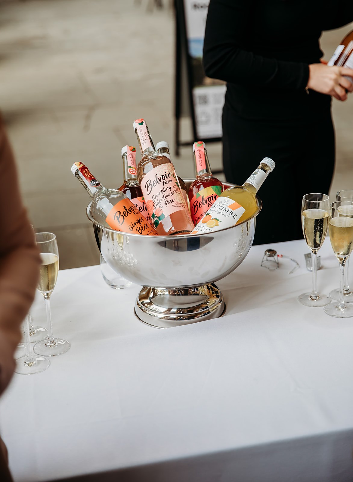 Drinks served outside pittville pump room after wedding ceremony in Cheltenham