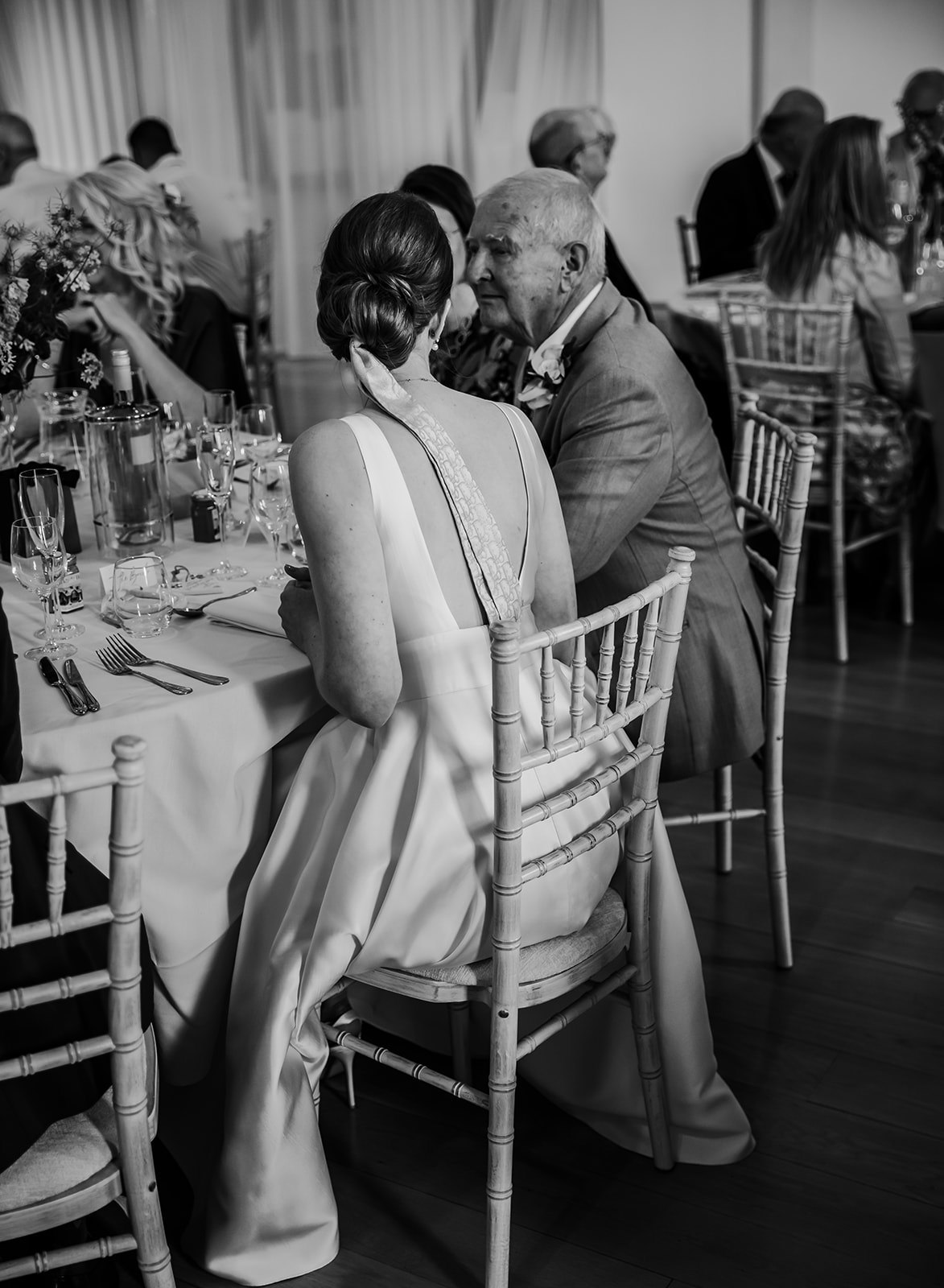Bride at the table for her Pittville Pump room wedding breakfast